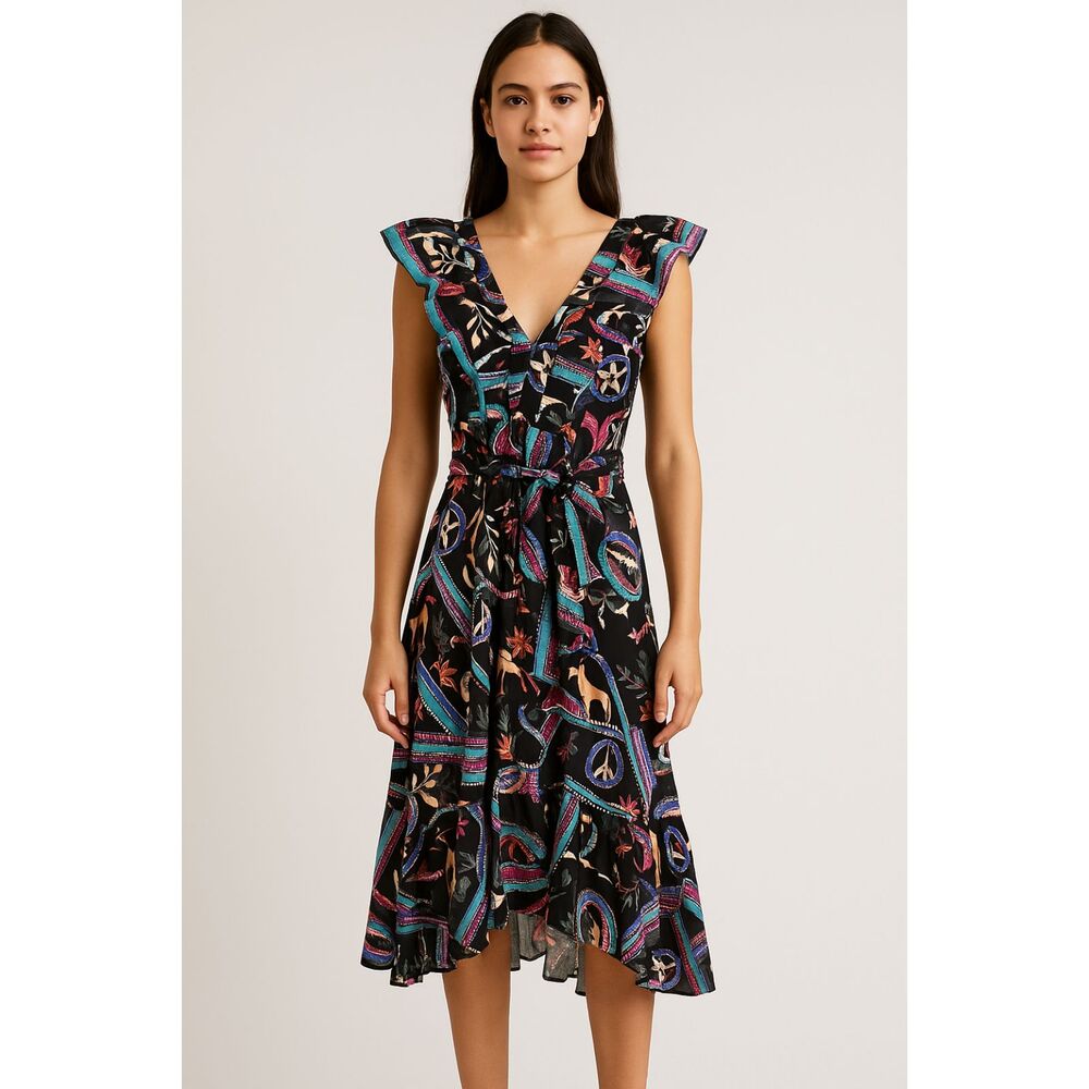 PATBO Cordel Print Belted Midi‎ Dress NWT Sz 4